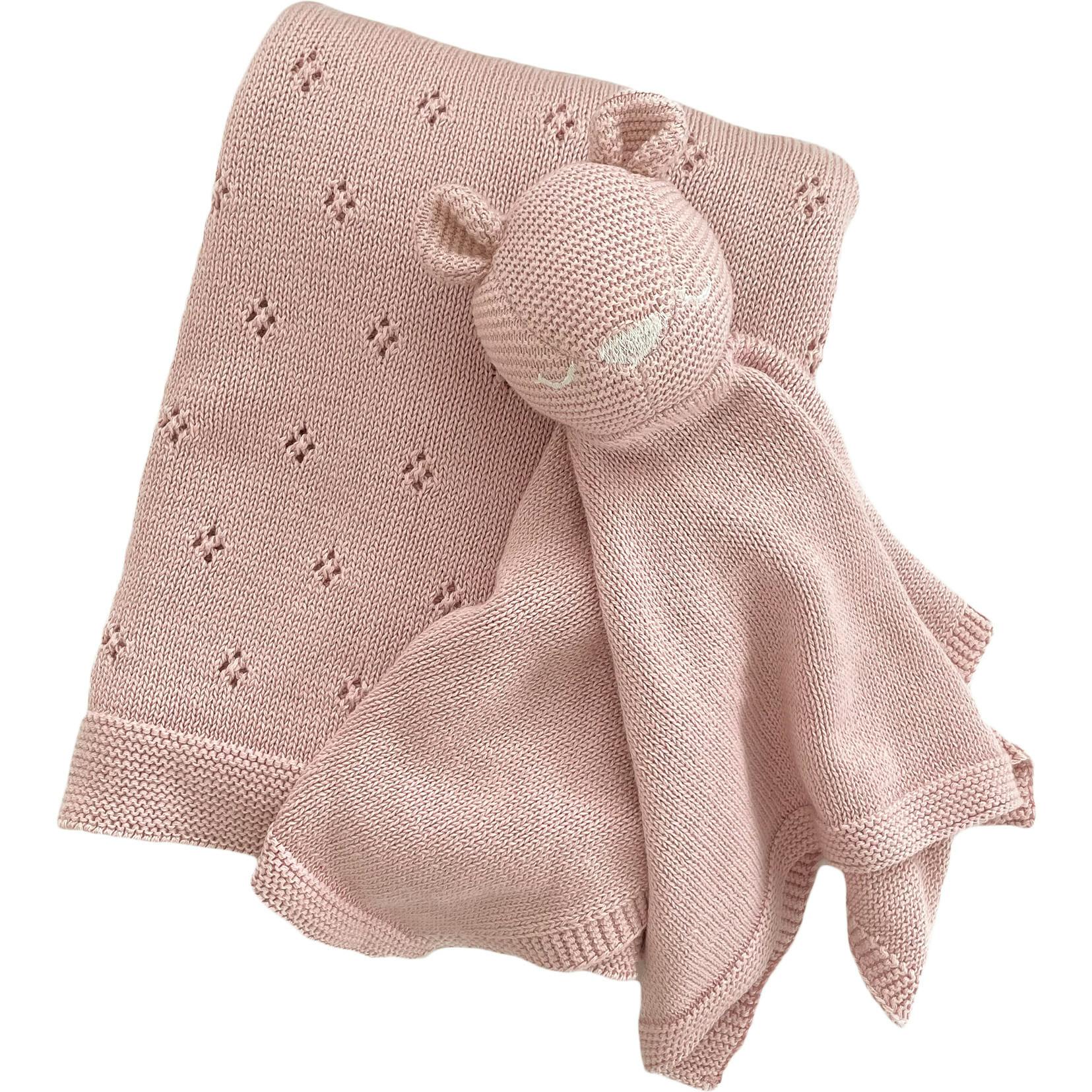 Pique Blanket and Bear Lovey Gift Set - Blush