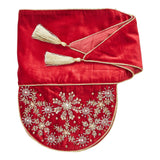 Red Velvet Mantel Scarf Hand Beading and Crewel Embroidery - 72" Arcadia Home