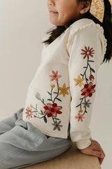 Girls Raw Edge Sweatshirt in Addison Embroidery Floral