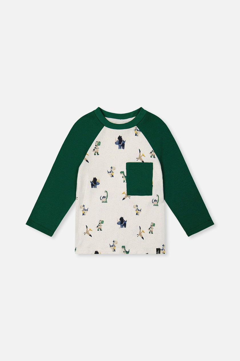 Long Sleeve Raglan T-Shirt Beige Dinosaur Print