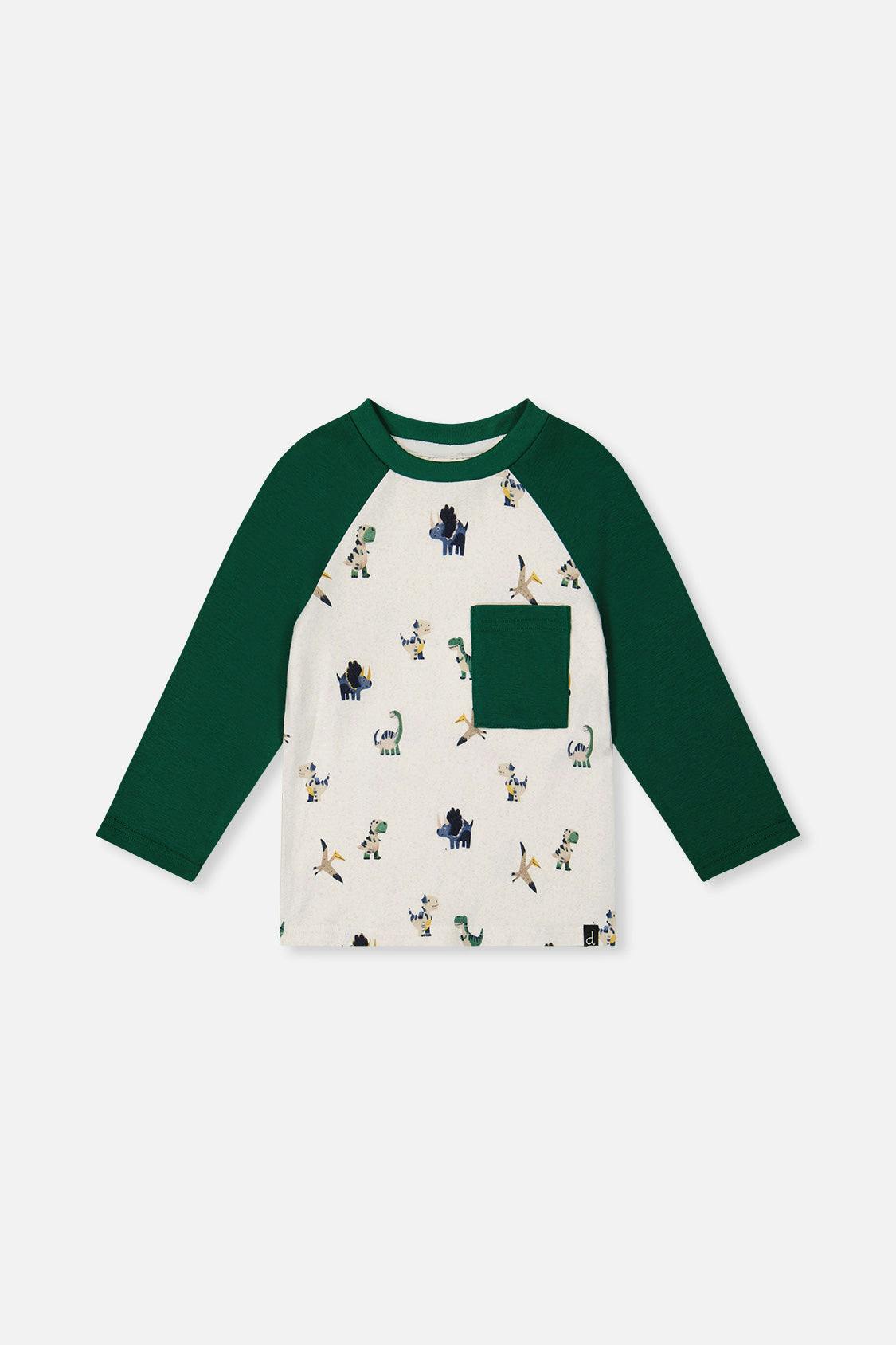 Long Sleeve Raglan T-Shirt Beige Dinosaur Print