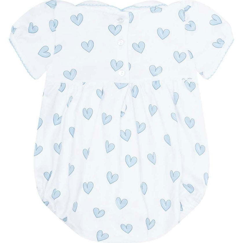 Blue Heart Print Smocked Bubble
