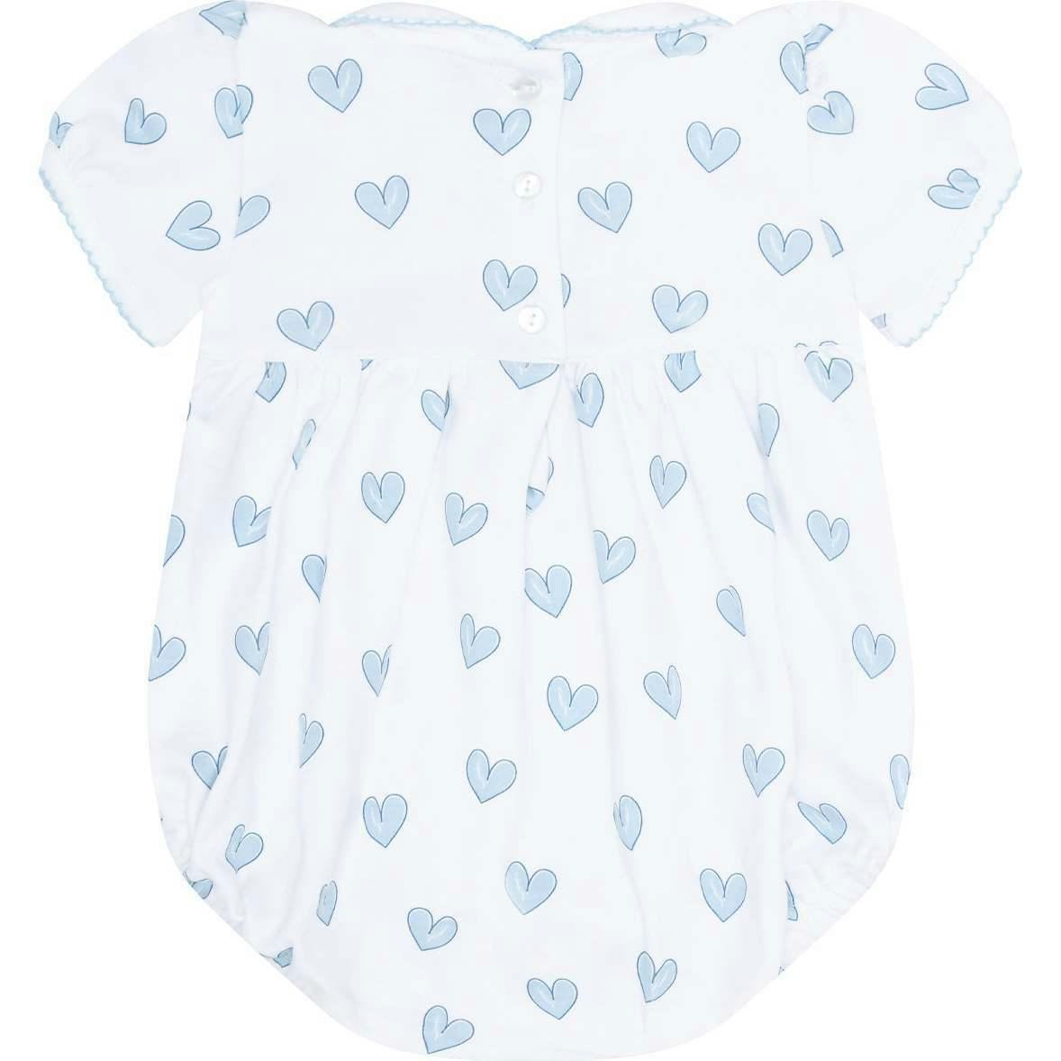 Blue Heart Print Smocked Bubble