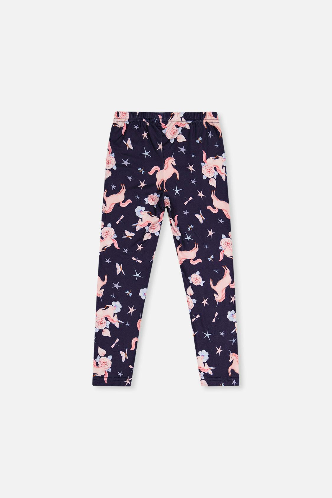 Printed Leggings Navy Unicorn Print