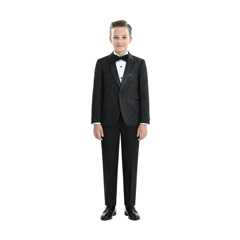 Textured Suit Set with Satin Lapels