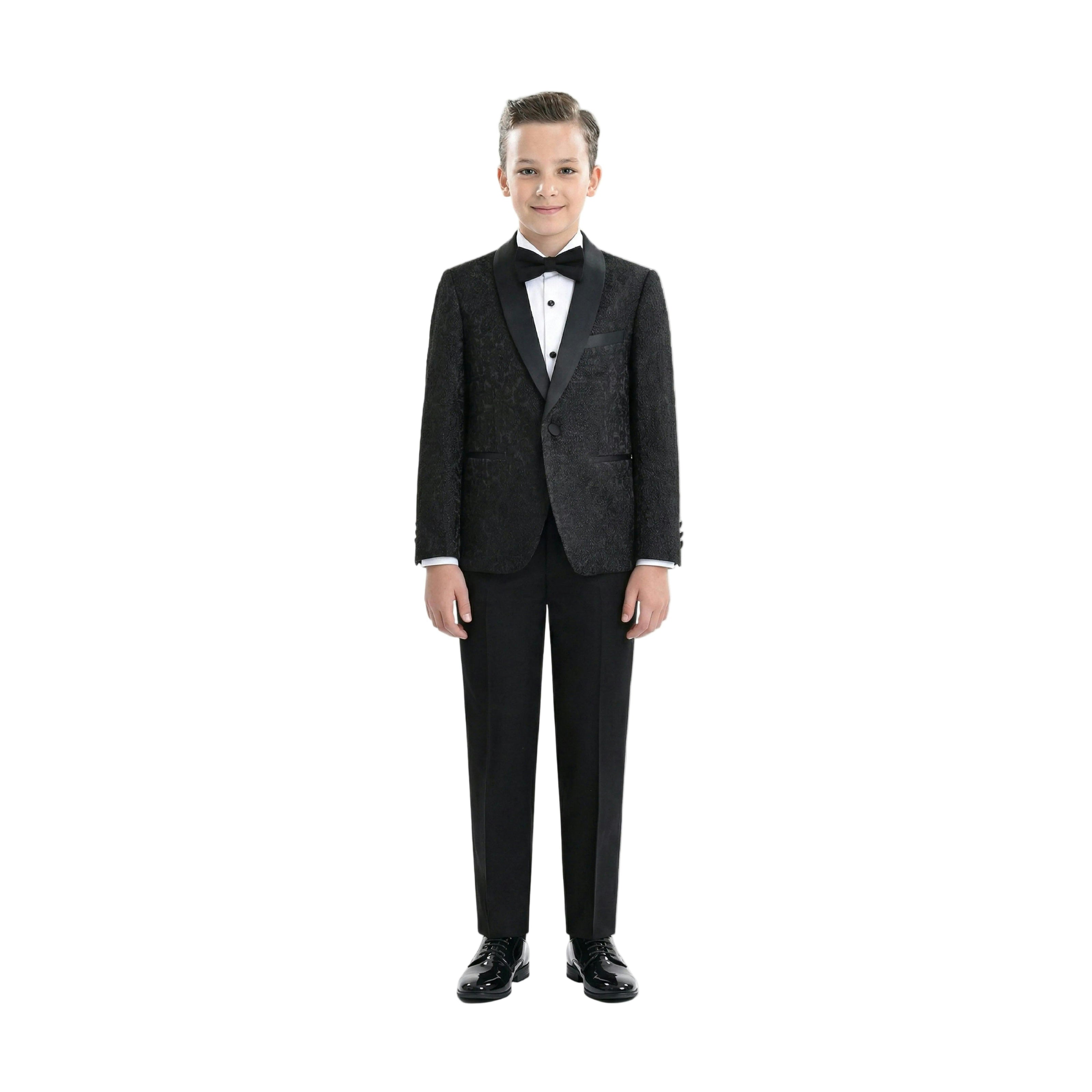 Textured Suit Set with Satin Lapels