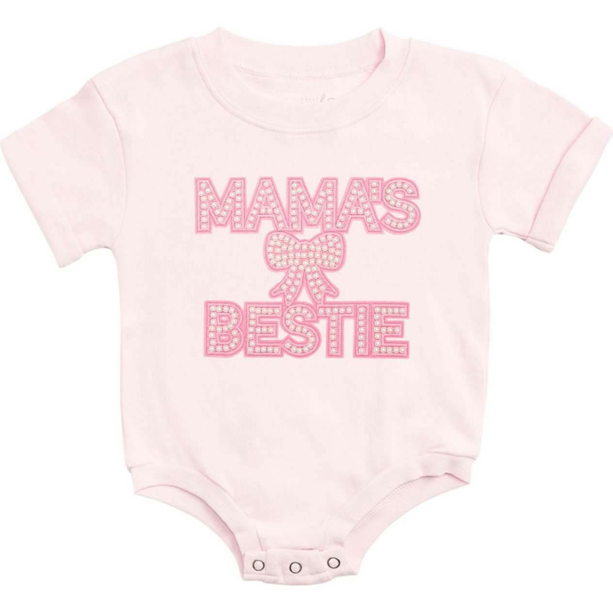 Mama's Bestie Pearl Patch Short Sleeve Romper - Ballet