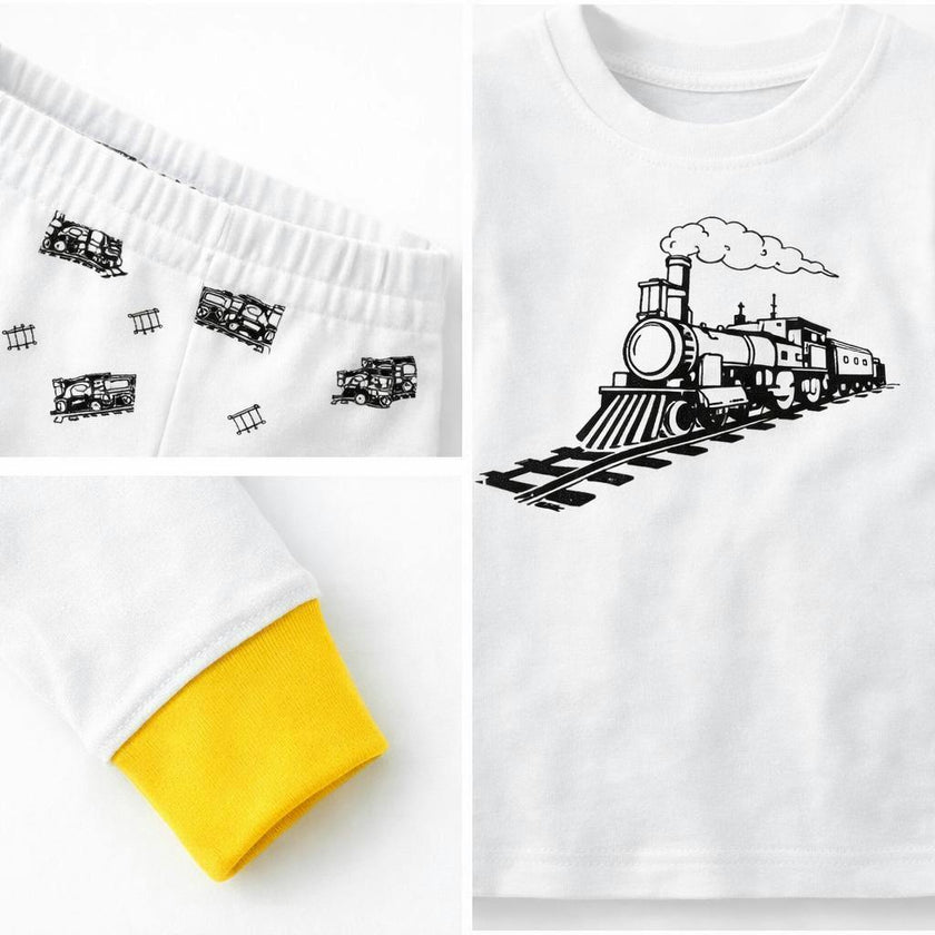 Kids and Toddlers Trains Shorts Sleeve Snug Fitted Soft Pajamas Set