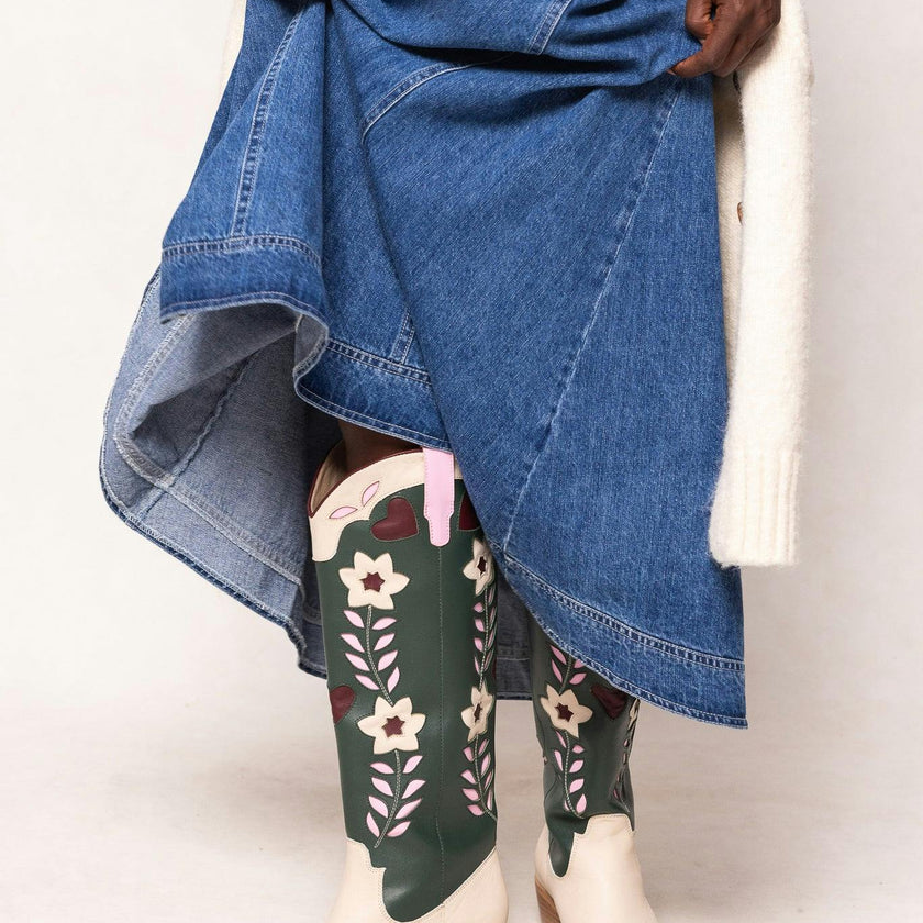 Dakota Boot in Green & Cream