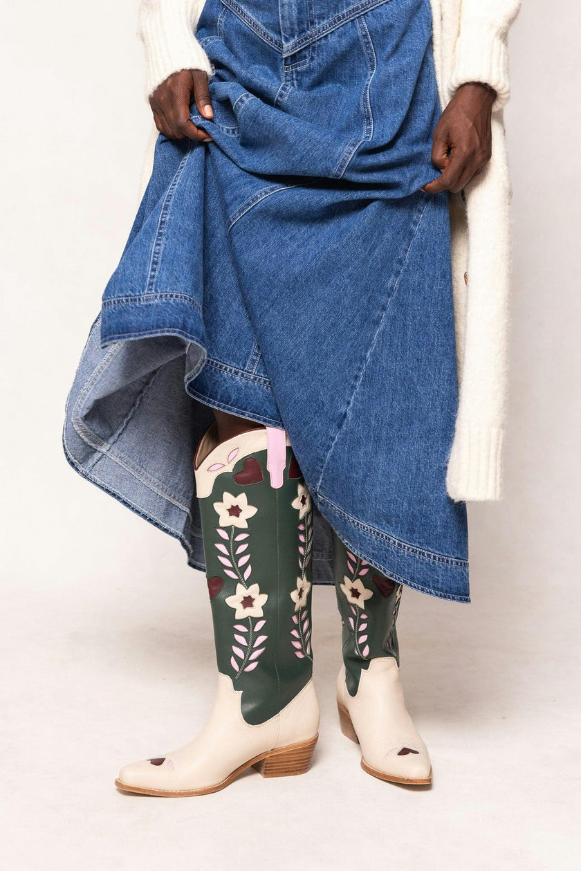 Dakota Boot in Green & Cream
