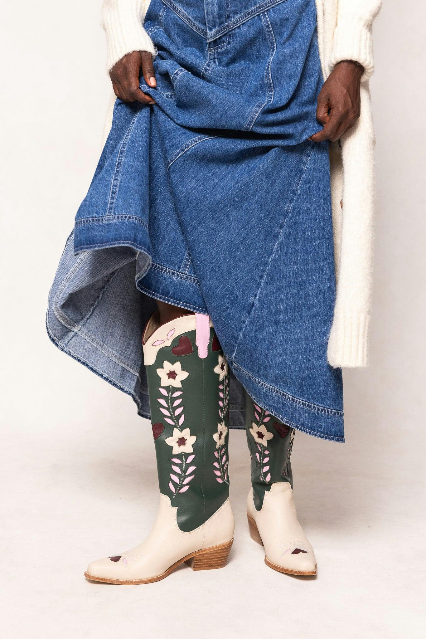 Dakota Boot in Green & Cream