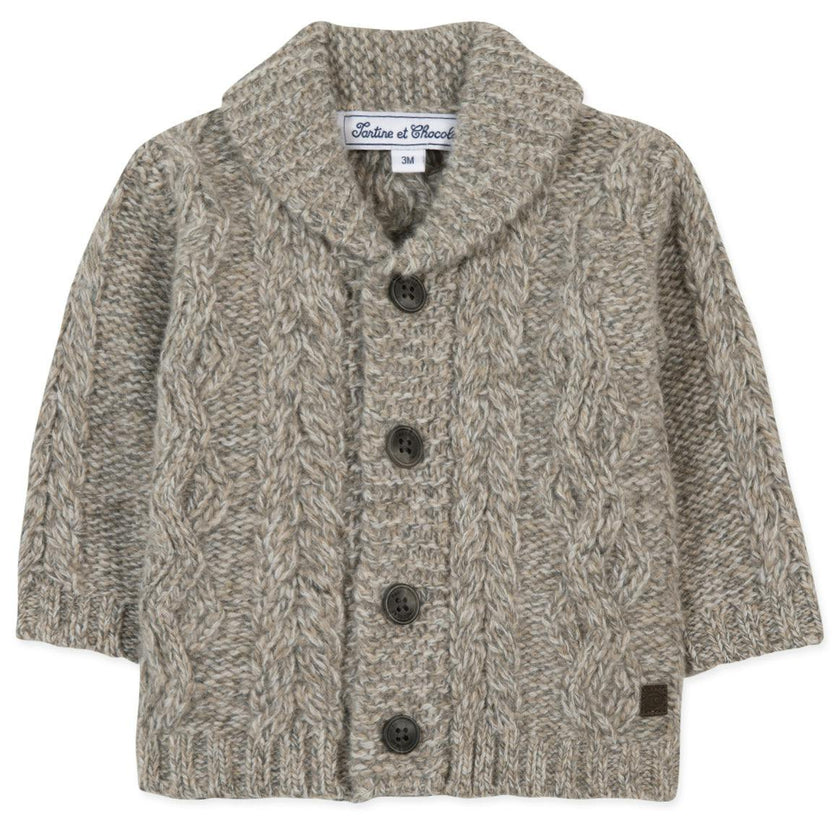 Baby Shawl Collar Cable Knit Button-Down Cardigan