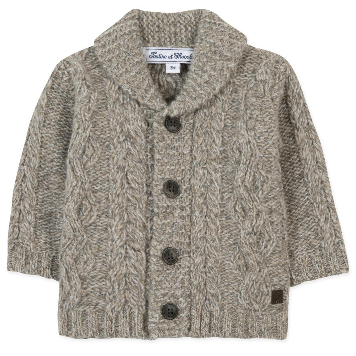 Baby Shawl Collar Cable Knit Button-Down Cardigan