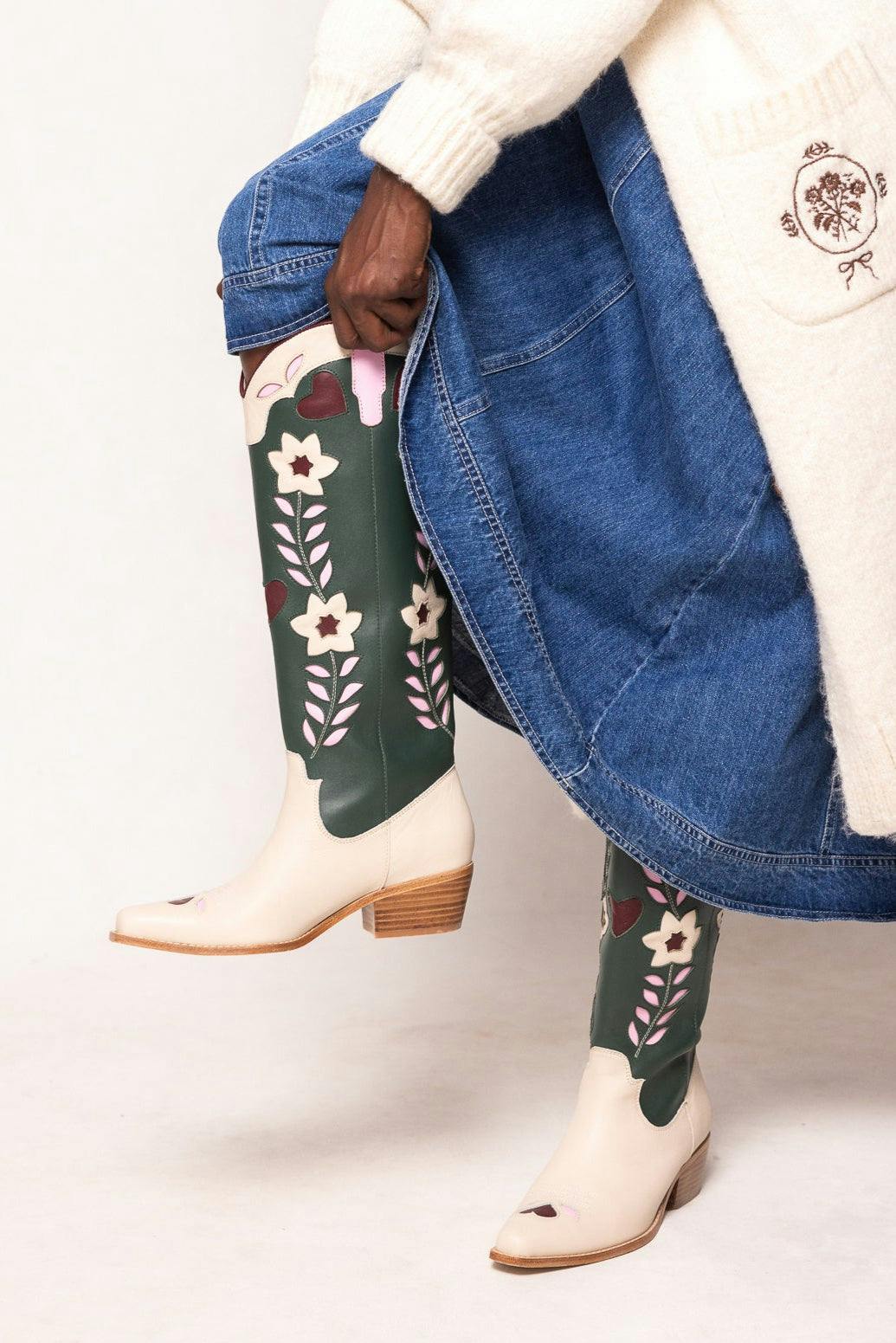 Dakota Boot in Green & Cream