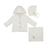 Plush Print Boys' Jacket Layette Set Ivory & Blue