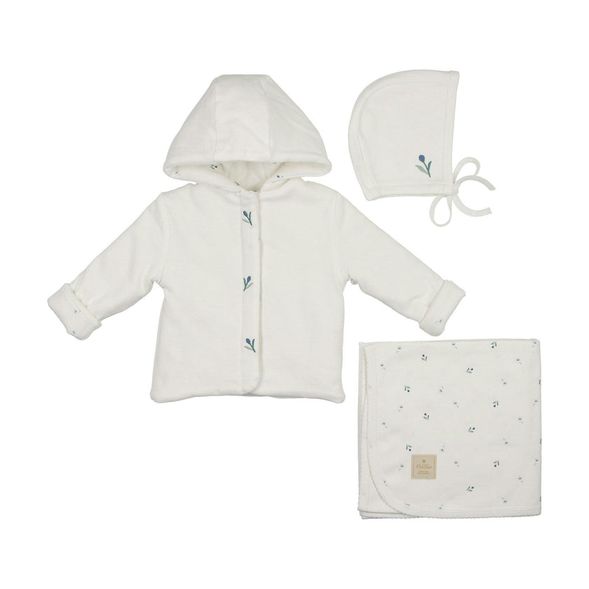Plush Print Boys' Jacket Layette Set Ivory & Blue