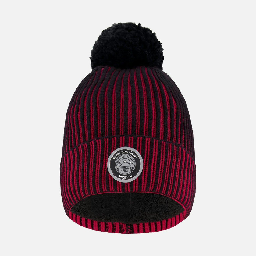 Lined Knit Pompom Hat Red And Black