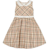 Organic Sleeveless Party Dress with Peter Pan Collar, Beige