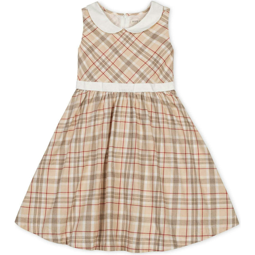 Organic Sleeveless Party Dress with Peter Pan Collar, Beige