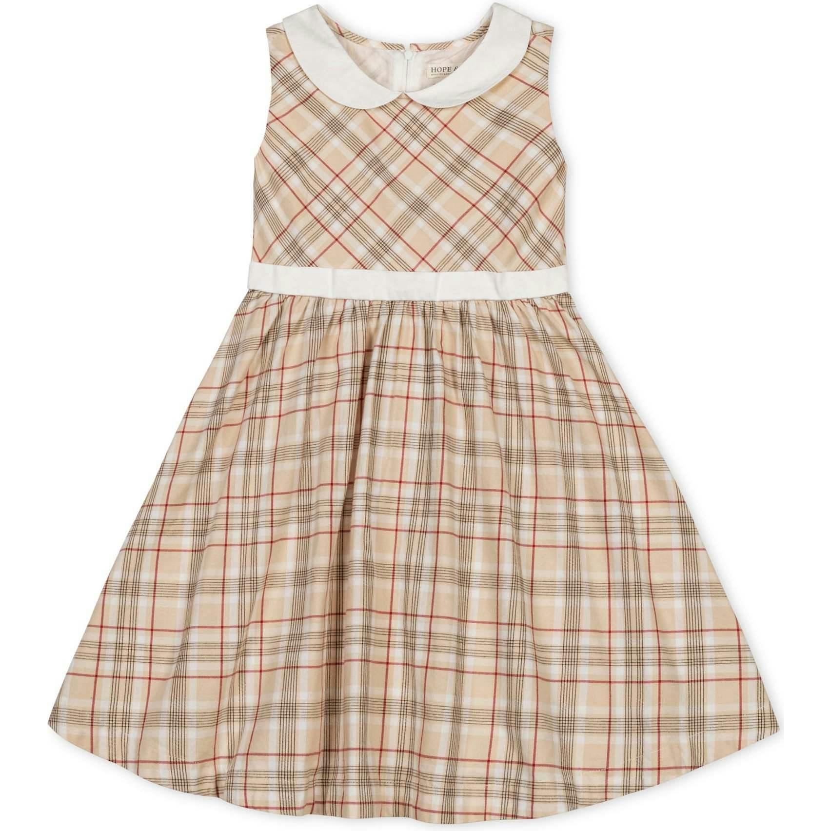 Organic Sleeveless Party Dress with Peter Pan Collar, Beige
