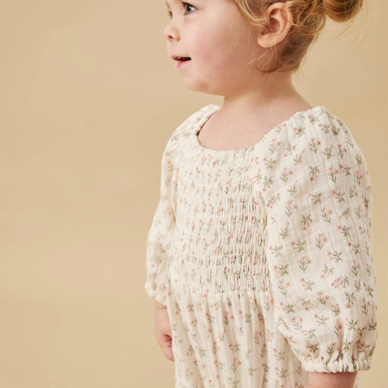 Floral Muslin Smocked Jumpsuit, Cream