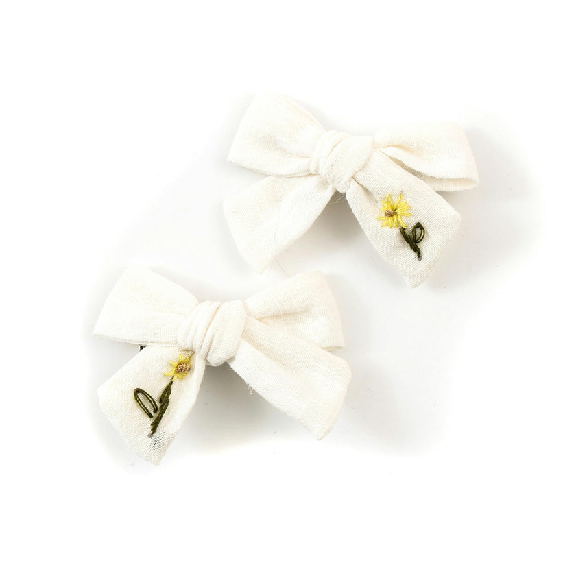 Halo Luxe Felicity Summer Soiree Linen Floral Embroidered Double Clip Set - White / Yellow