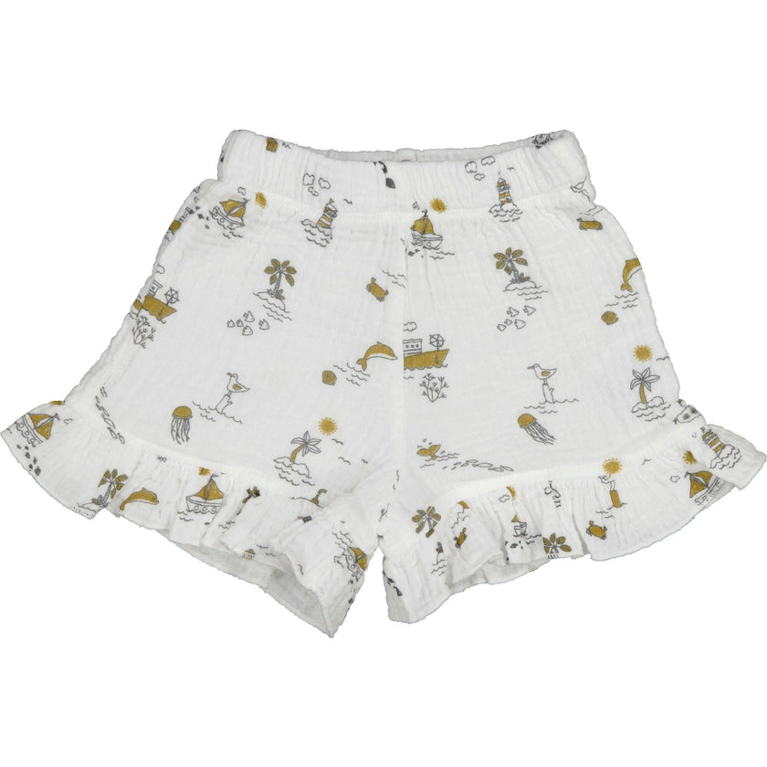 All-Over Sea Theme Print Ruffle Hem Shorts