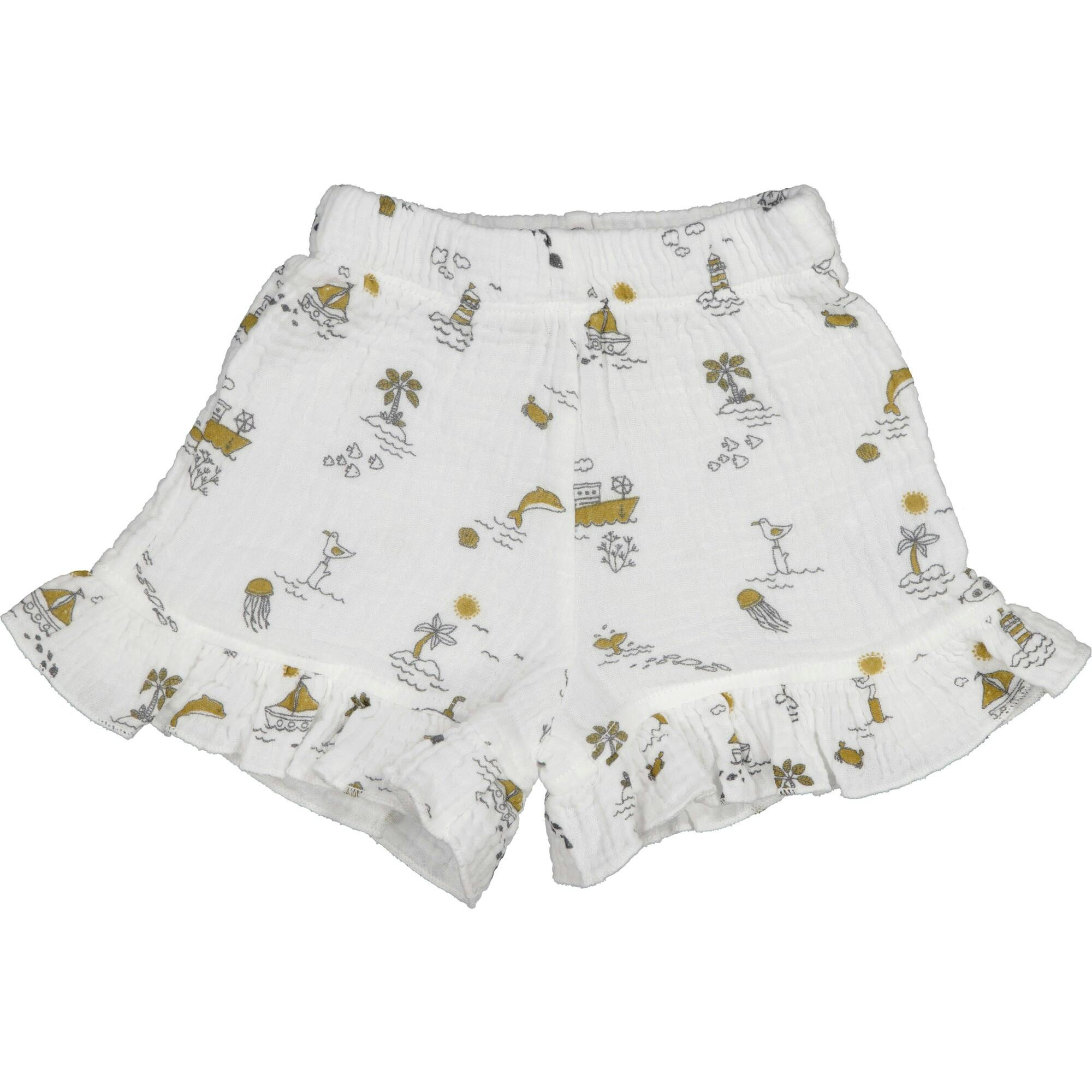 All-Over Sea Theme Print Ruffle Hem Shorts