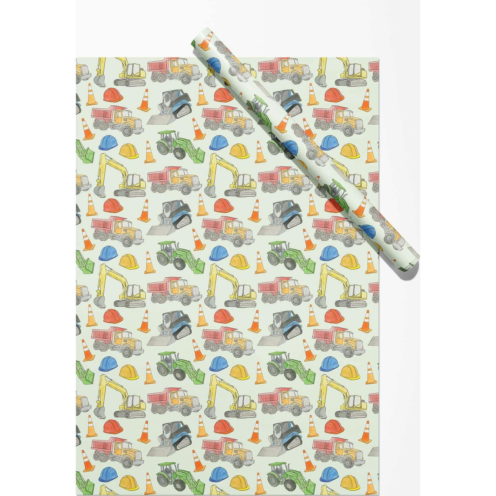Construction Vehicles Gift Wrap