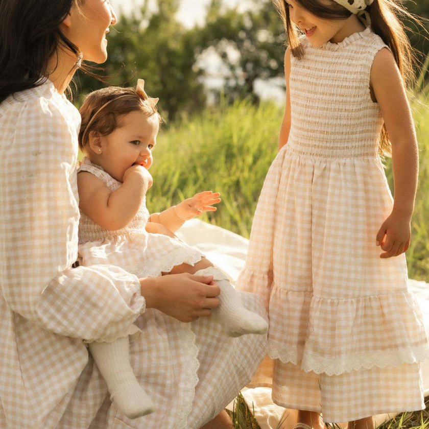 Baby Presley Sleeveless Romper in Cream Gingham