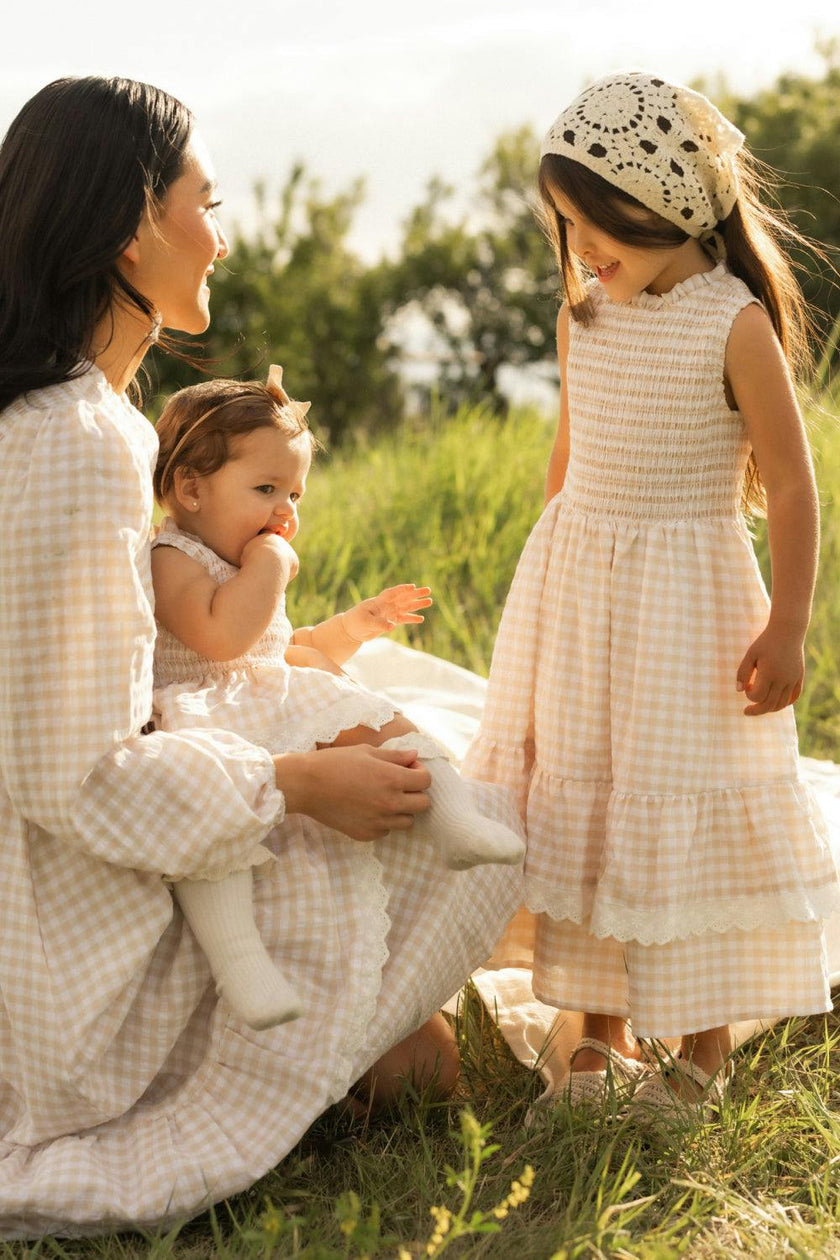 Baby Presley Sleeveless Romper in Cream Gingham