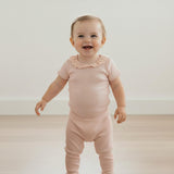 Organic Lace Collar Onesie & Tights Set - Blush