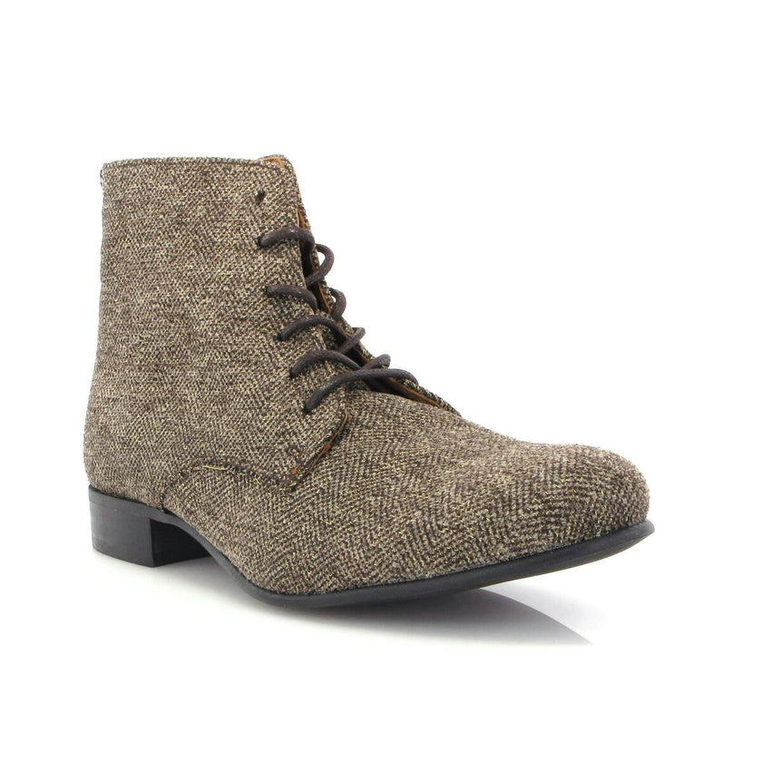 English Fabric Lace Up Boots, Brown