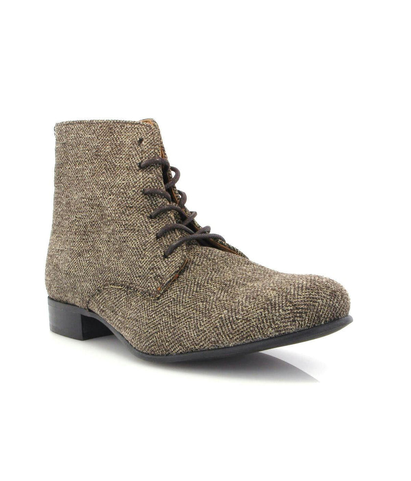 English Fabric Lace Up Boots, Brown