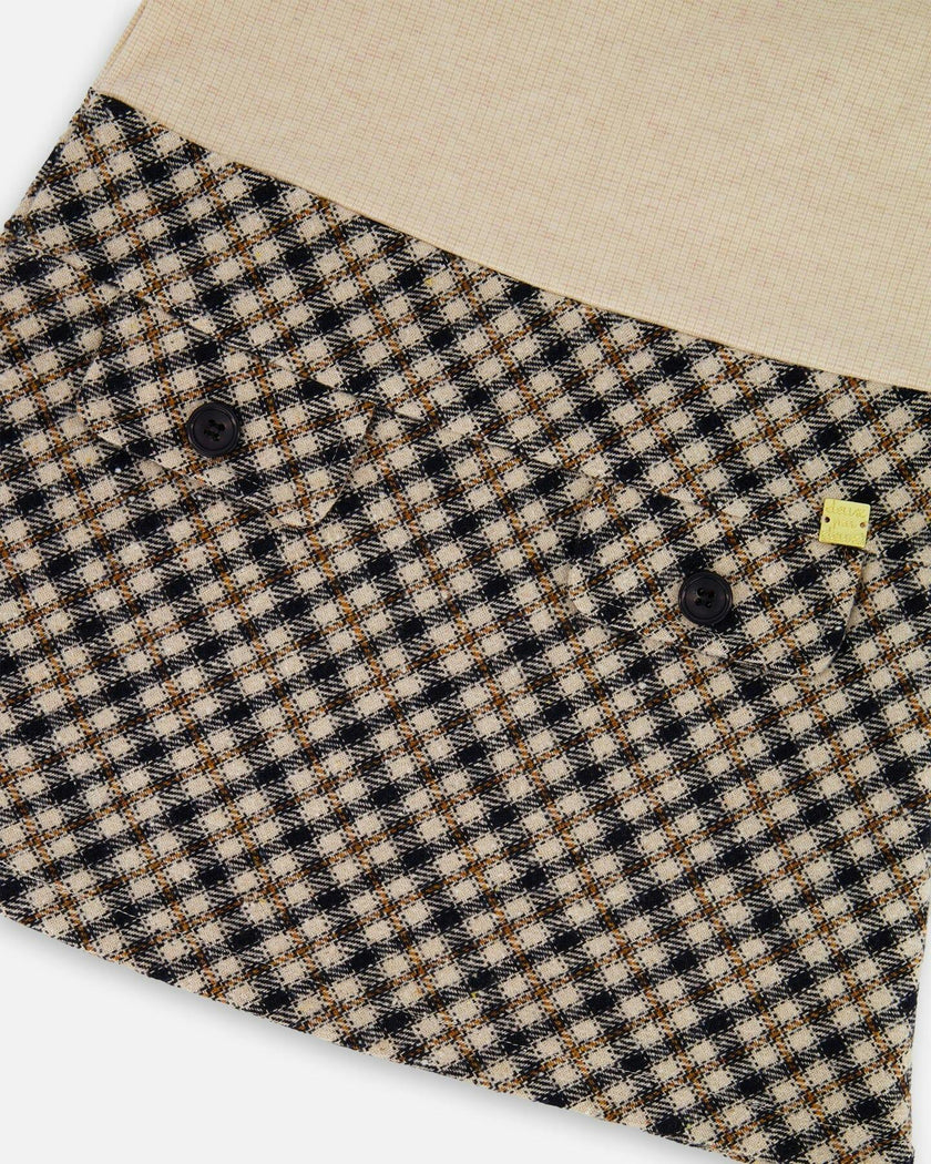 Long Sleeve Bi-Material Mock Neck Dress and Plaid