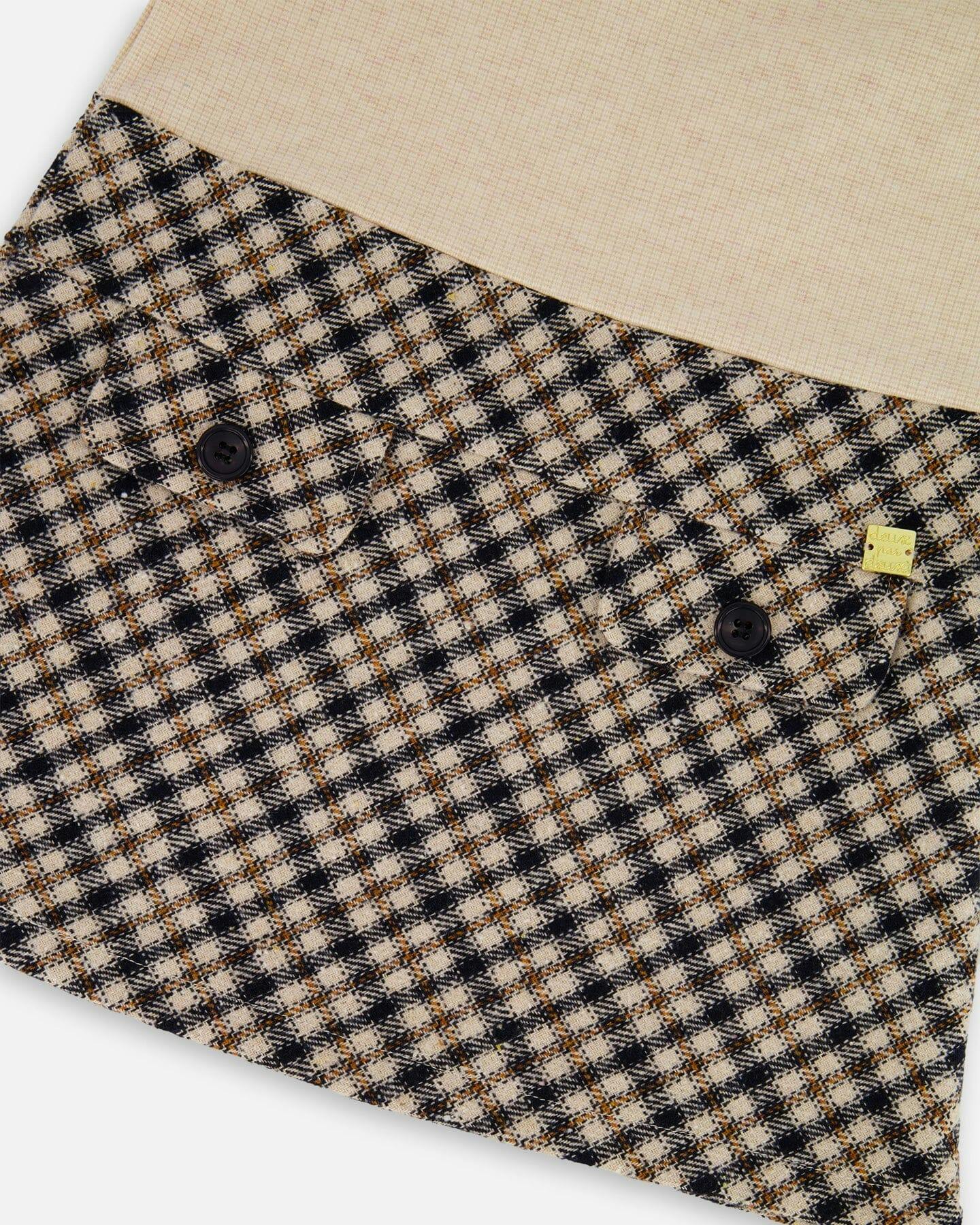 Long Sleeve Bi-Material Mock Neck Dress and Plaid