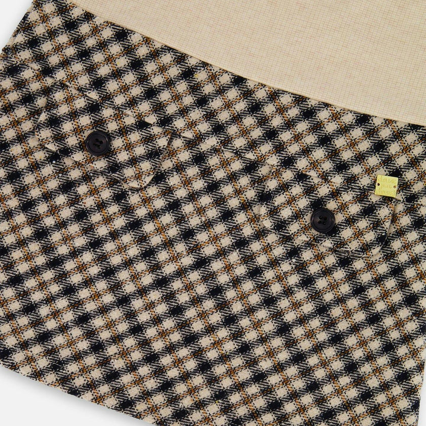 Long Sleeve Bi-Material Mock Neck Dress and Plaid