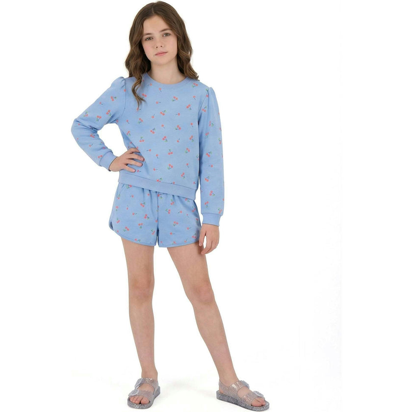 Tween Girls Crewneck Sweatshirt & Short Set | Cherry Print