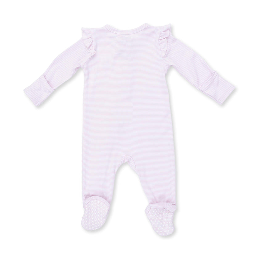 Cheer Pink Micro Stripe - 2 Way Ruffle Sleeve Zipper Footie