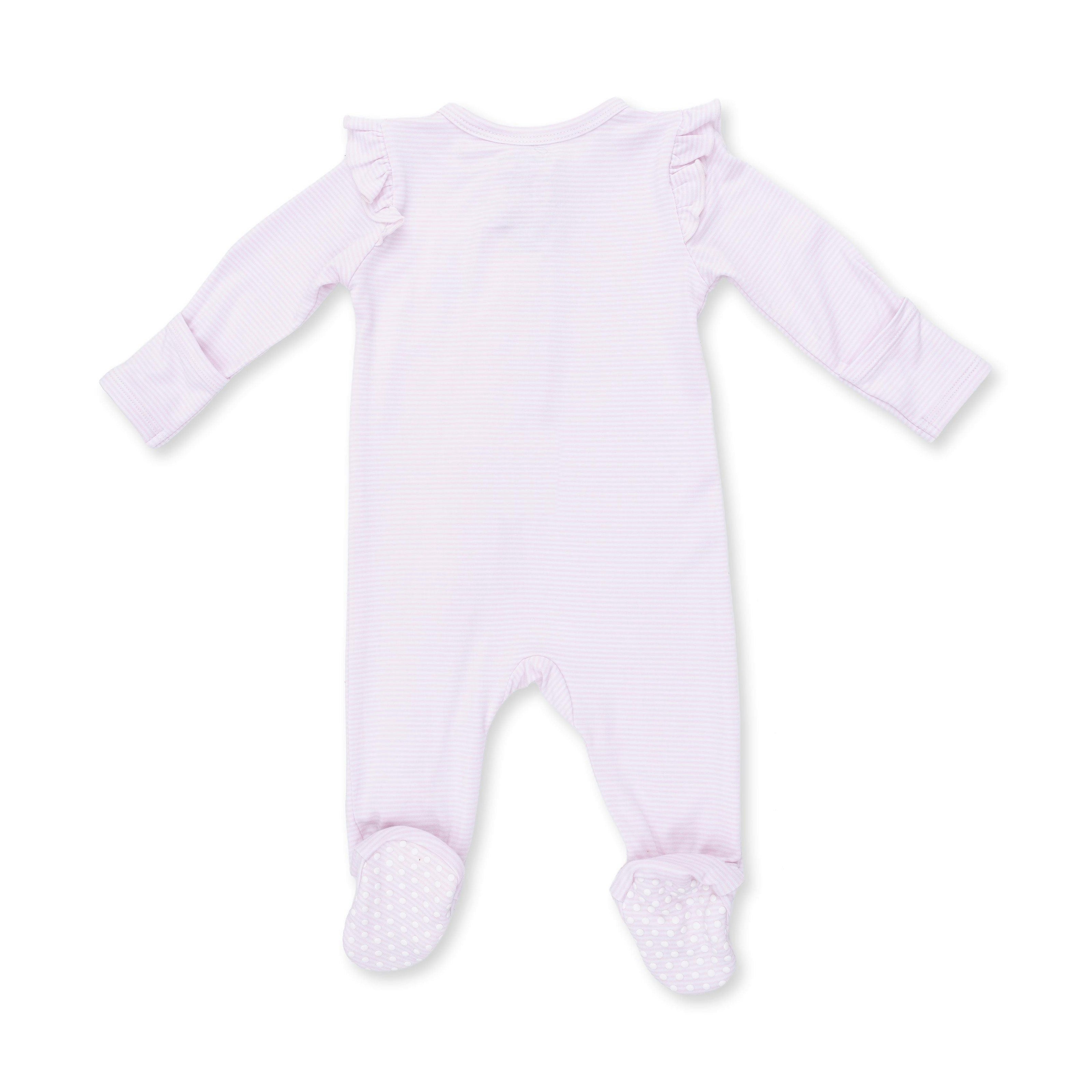 Cheer Pink Micro Stripe - 2 Way Ruffle Sleeve Zipper Footie