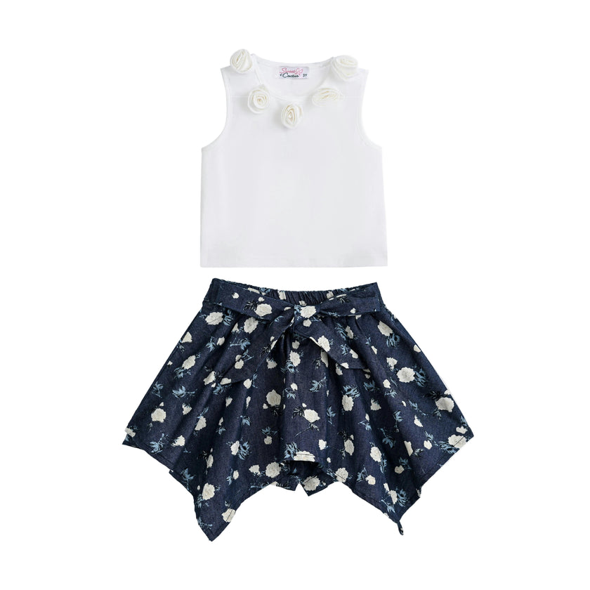 Navy Floral Bow Short Set