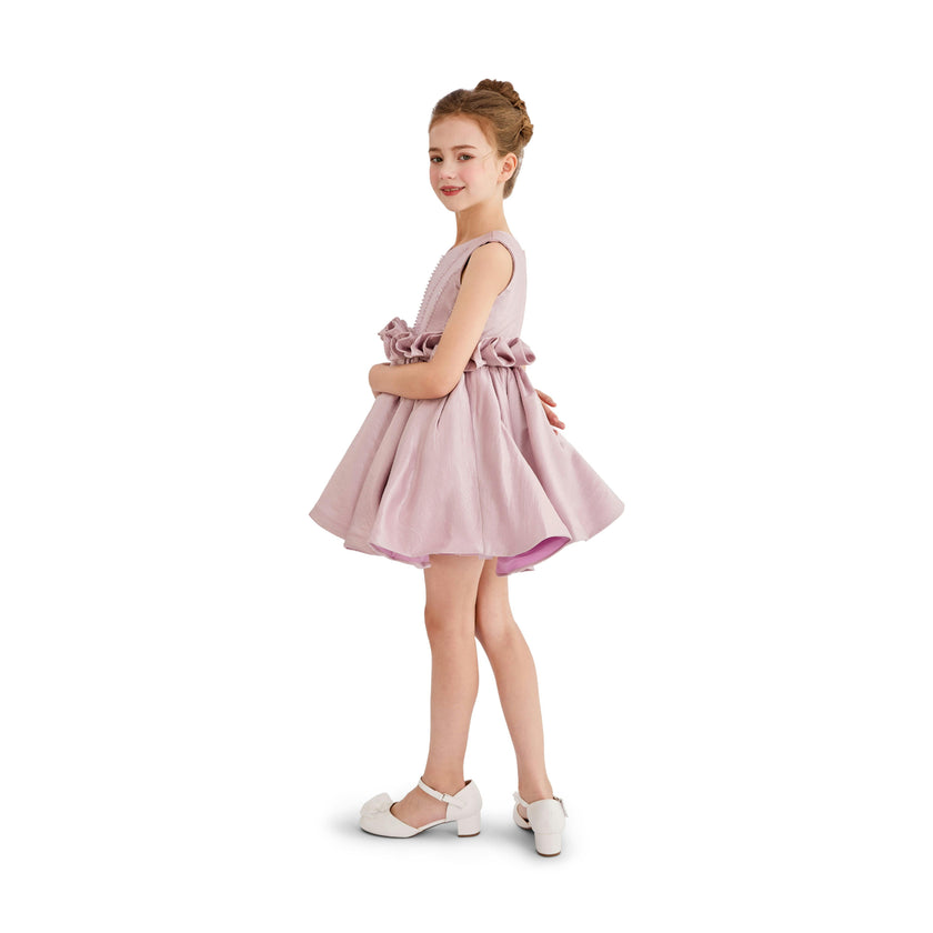 Purple Luminara Ruffle Waist Formal Dress