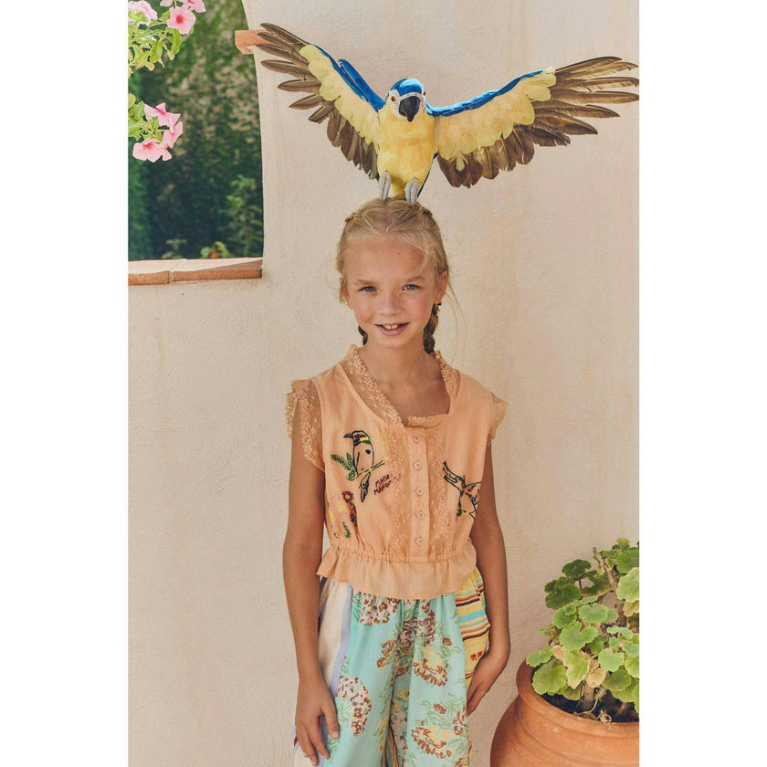 BIRDS EMBROIDERED TOP PEACH