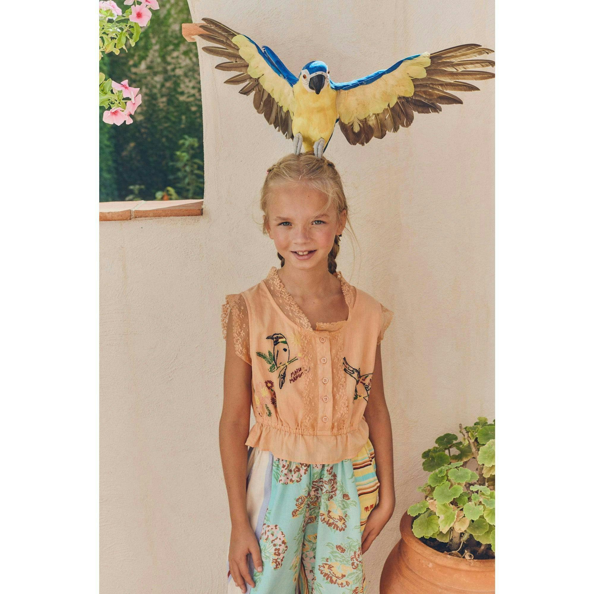BIRDS EMBROIDERED TOP PEACH