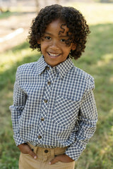 Boys John Shirt in Prussian Blue Plaid