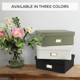Decorative Photo Storage Box - Sturdy Linen Photo Organizer with Dividers - Stores Up to 850 4x6 Photos - Portable Scrapbook Storage Container with Lid