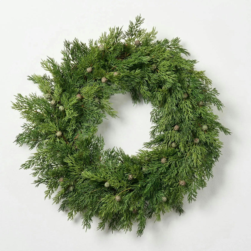 Seeding Real Touch Juniper Berry Faux Greenery Front Door Mantle Wreath 18"