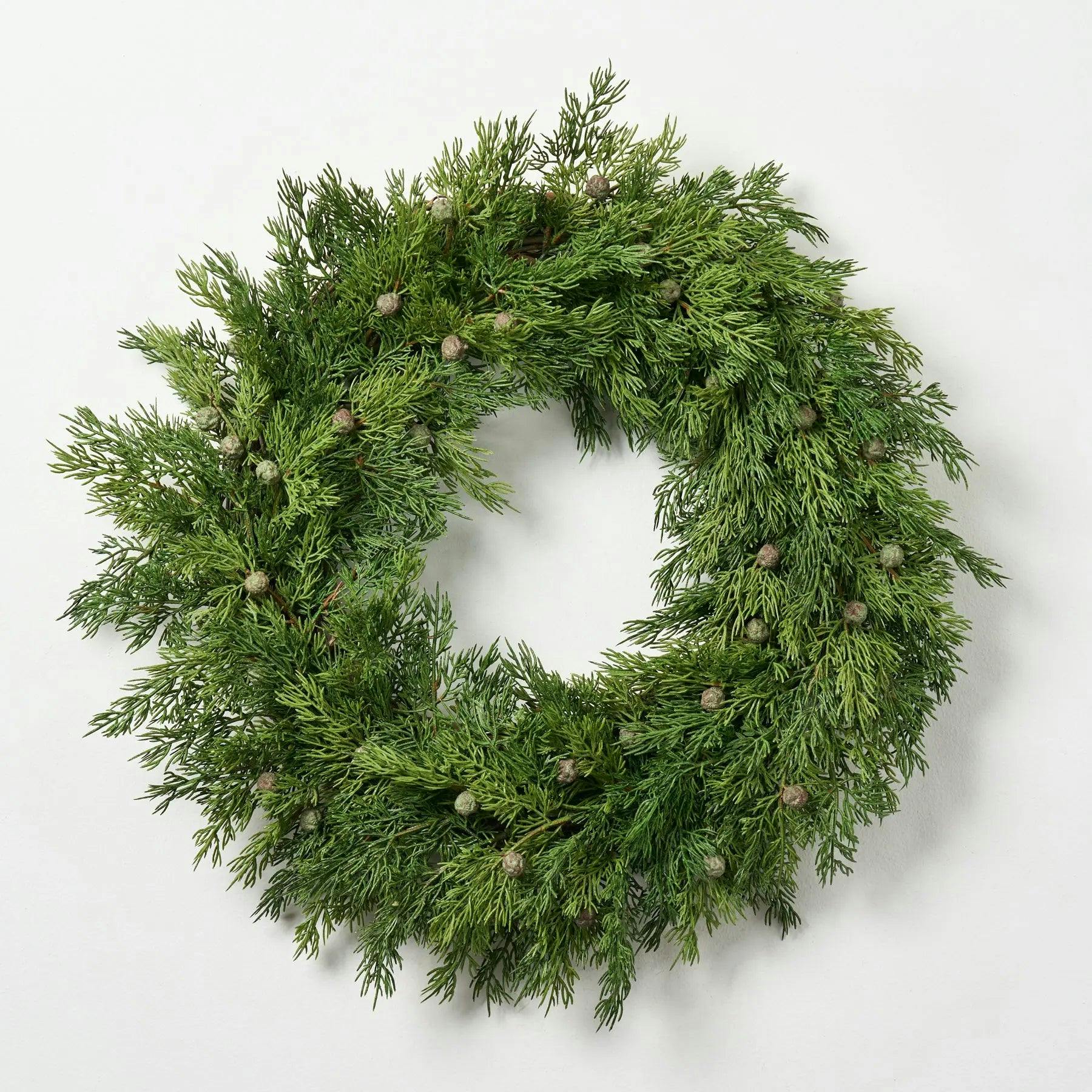 Seeding Real Touch Juniper Berry Faux Greenery Front Door Mantle Wreath 18