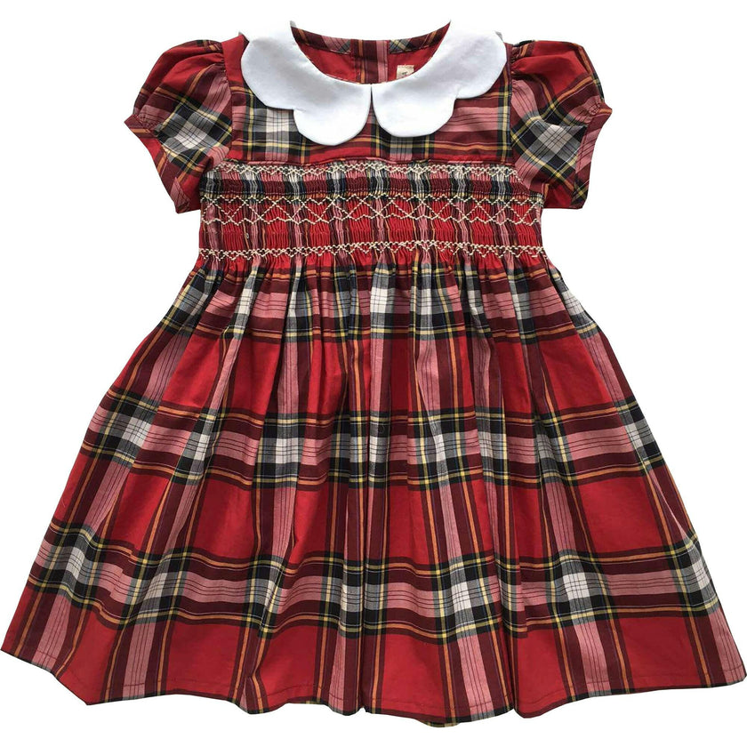Scallop Dress - Tartan Red