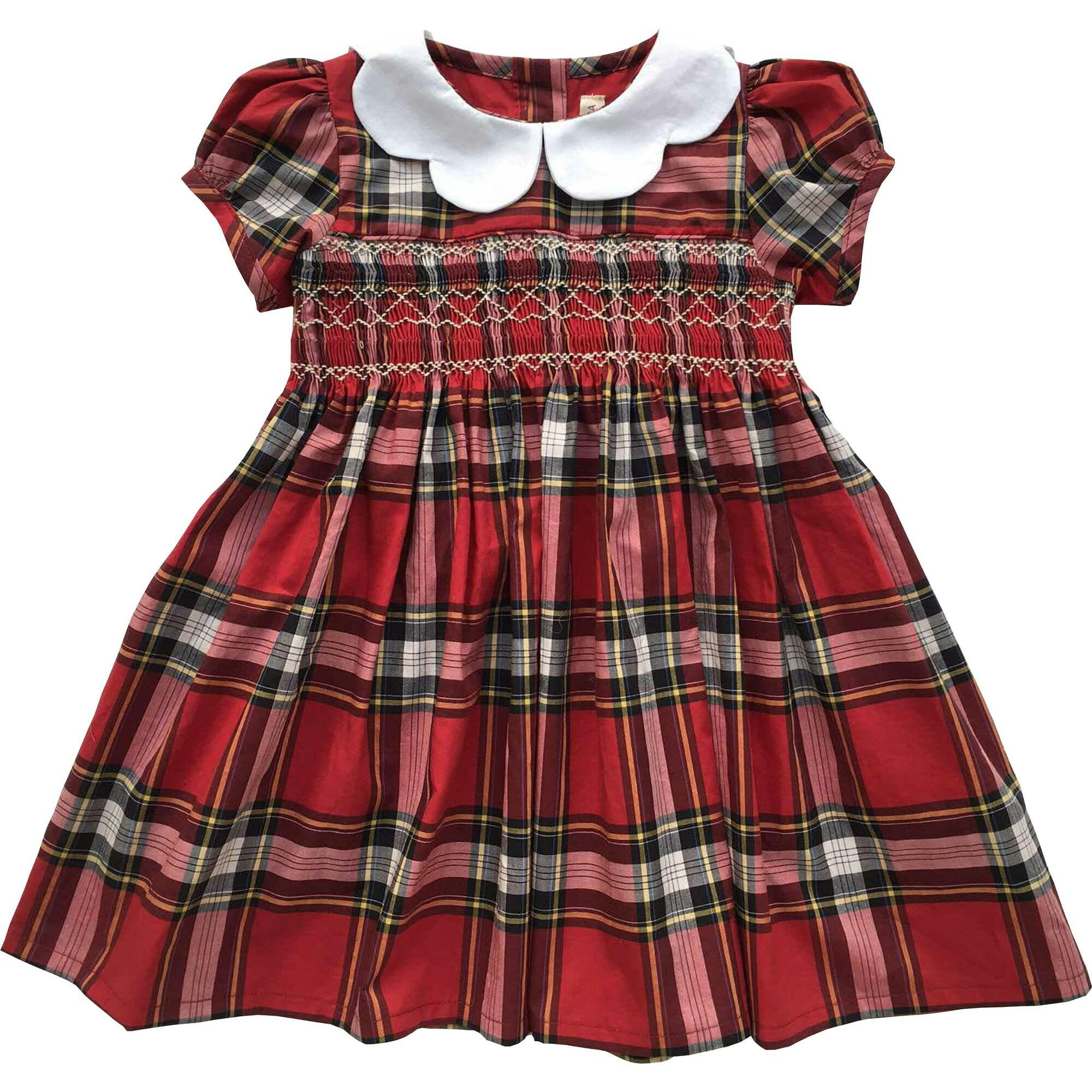 Scallop Dress - Tartan Red